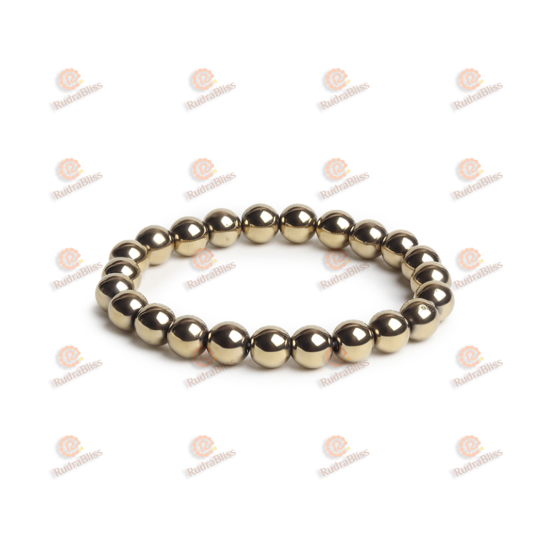 Golden Pyrite Stone Bracelet - 8mm Beads
